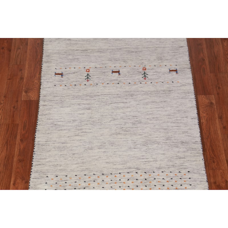 Tribal Gabbeh Indian Runner Rug Hand-Knotted Beige Wool Carpet - 2'6" x 9'10"