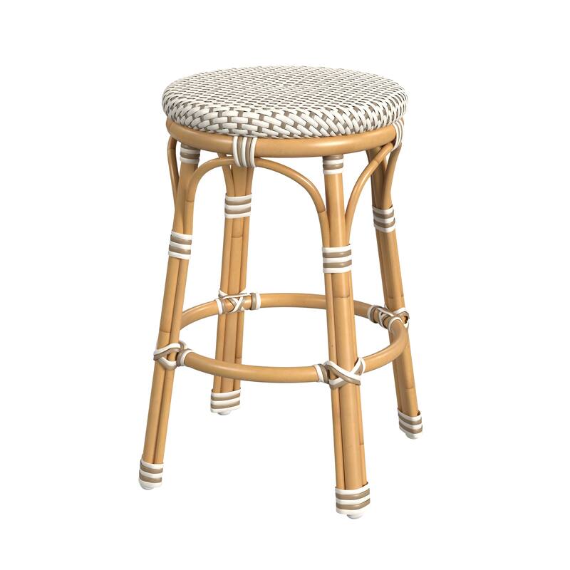 Tobias Outdoor Rattan and Metal Counter Stool - Beige/White