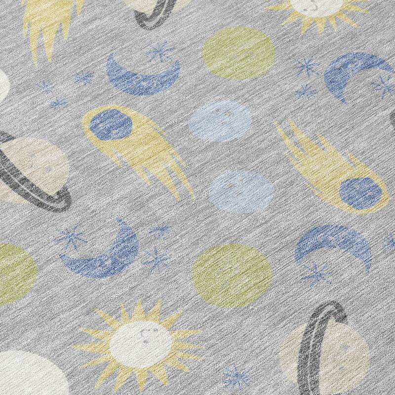 Machine Washable Indoor/ Outdoor Planets Comets Chantille Rug