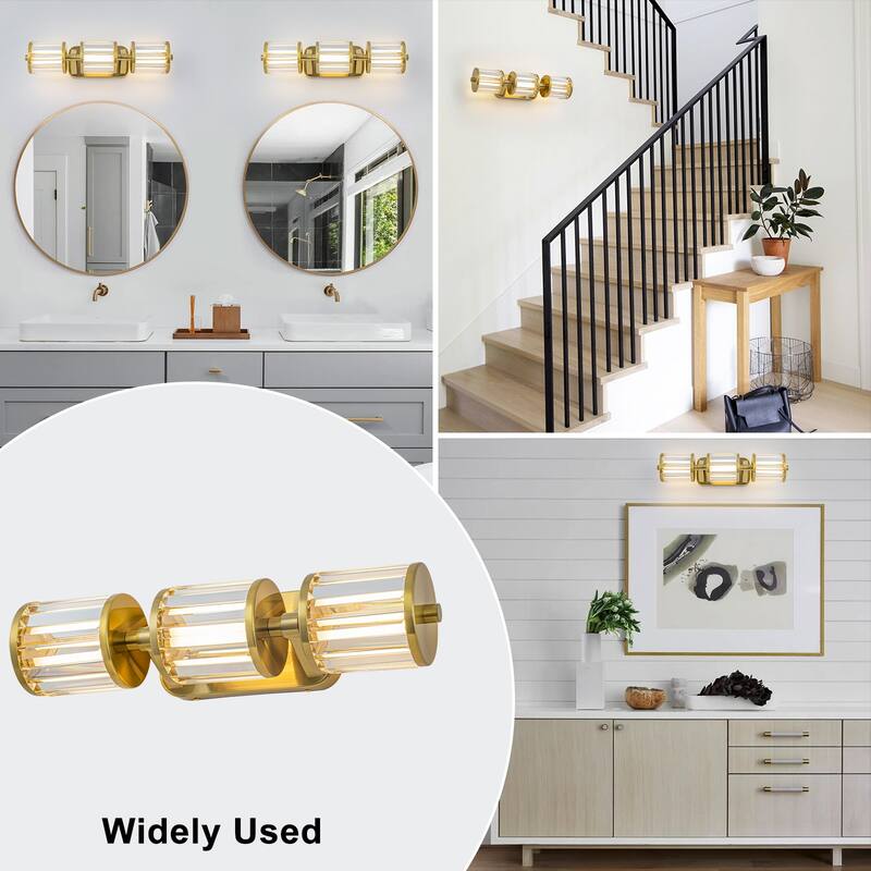 Modern Gold LED Vanity Wall Sconce Crystal Bathroom Light 3-Light
