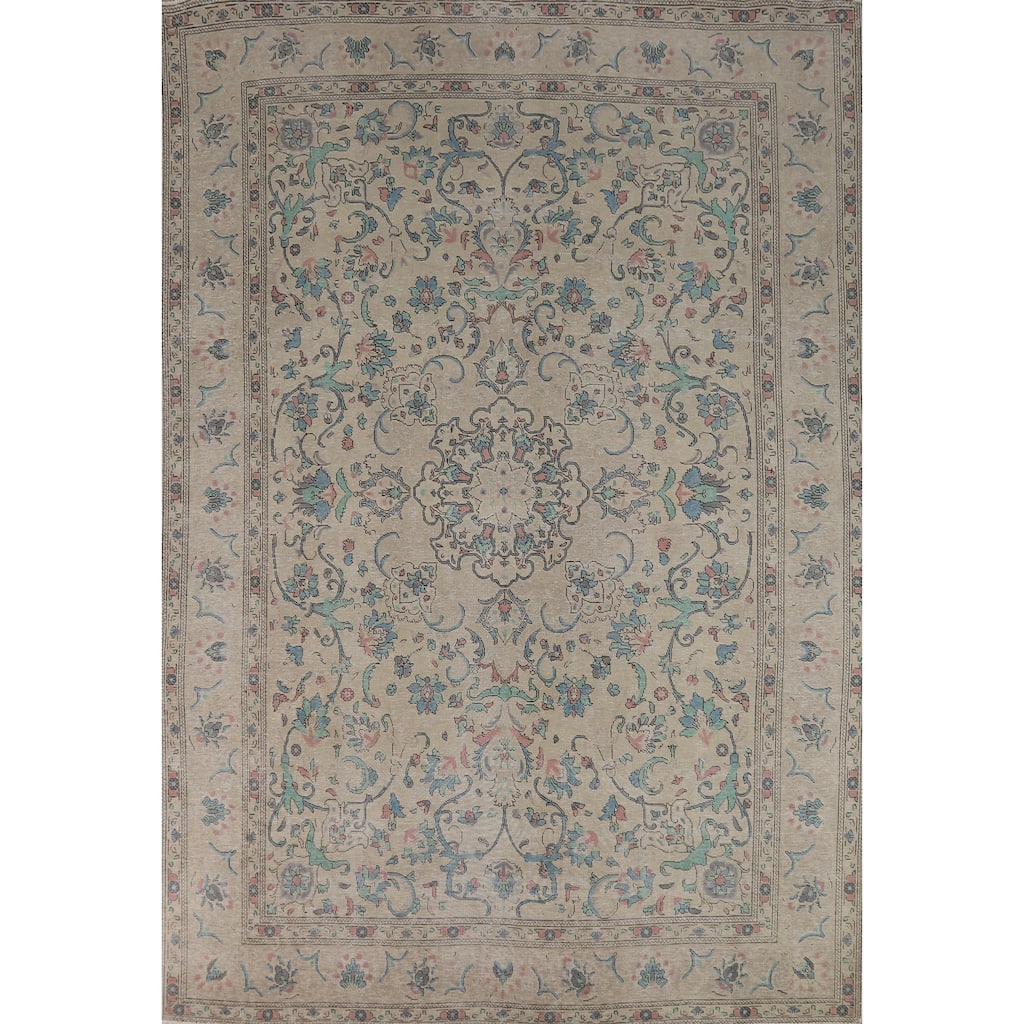 Floral Tabriz Persian Area Rug Traditional Hand-Knotted Wool Carpet - 7'9"x 10'11"