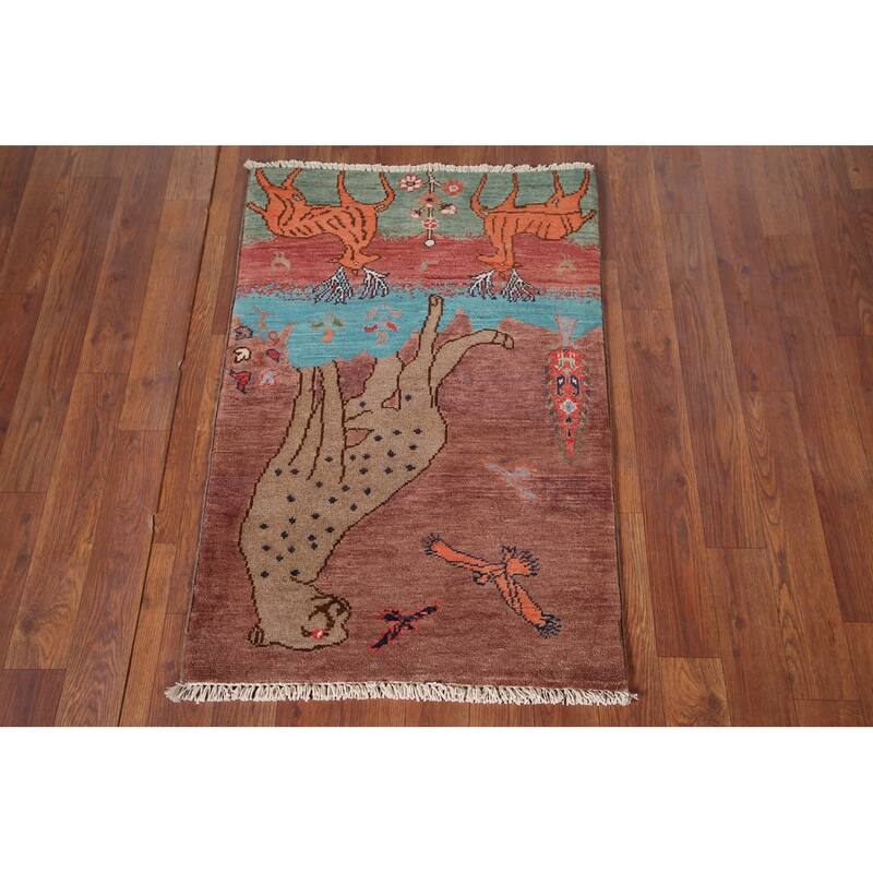 Animals Design Ziegler Foyer Rug Handmade Brown Wool Carpet - 2'0" x 3'1"