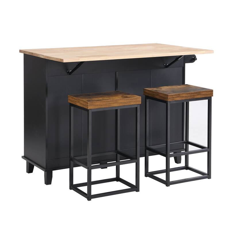 Roomfitters Farmhouse Kitchen Island Set with Drop Leaf, Storage Cabinet, Towel Rack and Seating