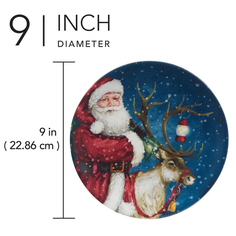Certified International Santa's Secret 9" Salad/Dessert Plates, Set of 4 Assorted Designs - 9" Diameter x 1"