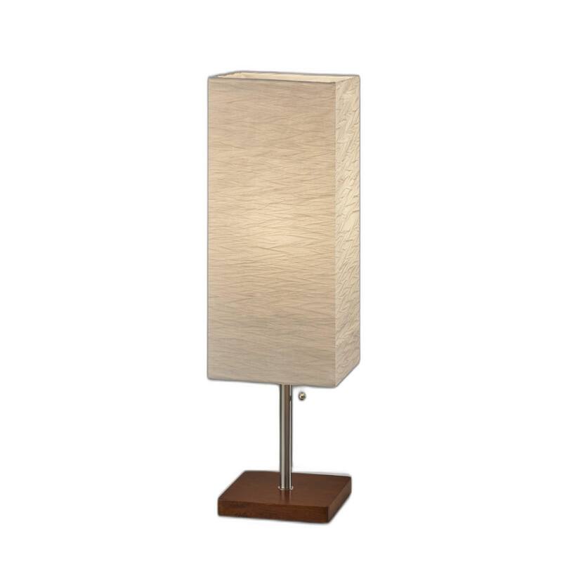 Solid Wood Base Table Lamp with Paper Square Shade and Pull Chain - 8” x 8” x 25” (D x W x H) - Brown