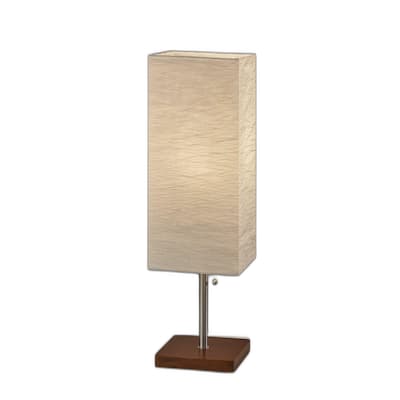 Solid Wood Base Table Lamp with Paper Square Shade and Pull Chain - 8” x 8” x 25” (D x W x H)
