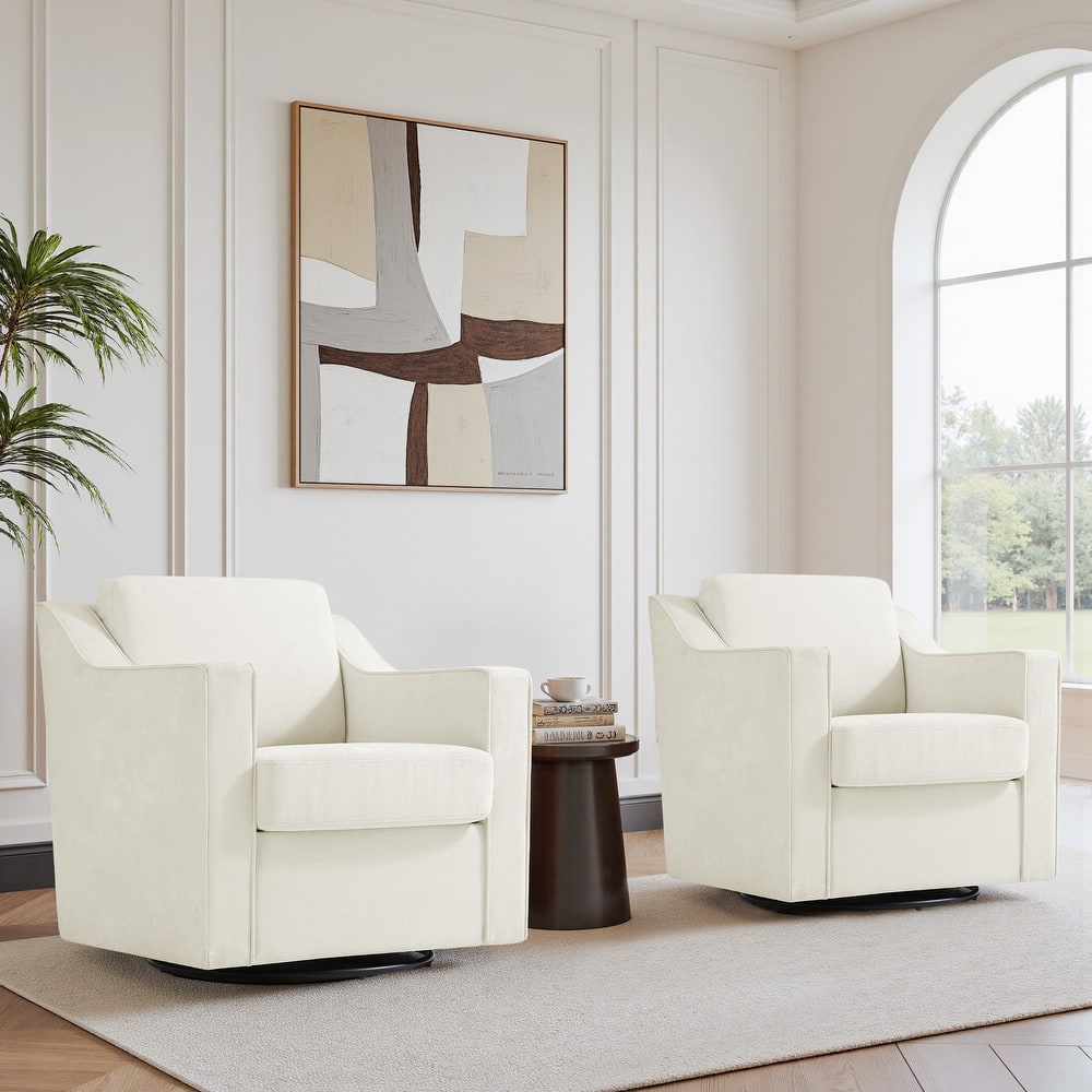 Chenille/Leather Swivel Barrel Chair(Set of 2) Modern Club Chair by UIXE