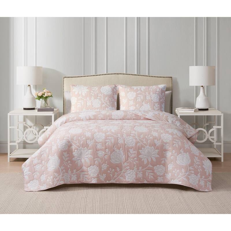 CEDAR COURT Rosewood Estate Pink Soft Woven Matelasse Jacquard Cotton Blend Quilt Set - Queen