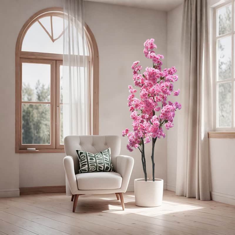 Decorative Faux Artificial Cherry Blossom Silk Tree in Pot for Home Decor