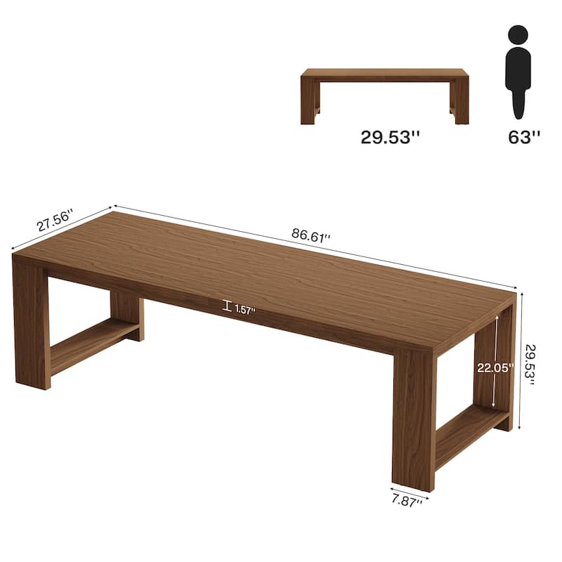 86.6 Inch Farmhouse Dining Table, Large Rectangular Kitchen Table for 6