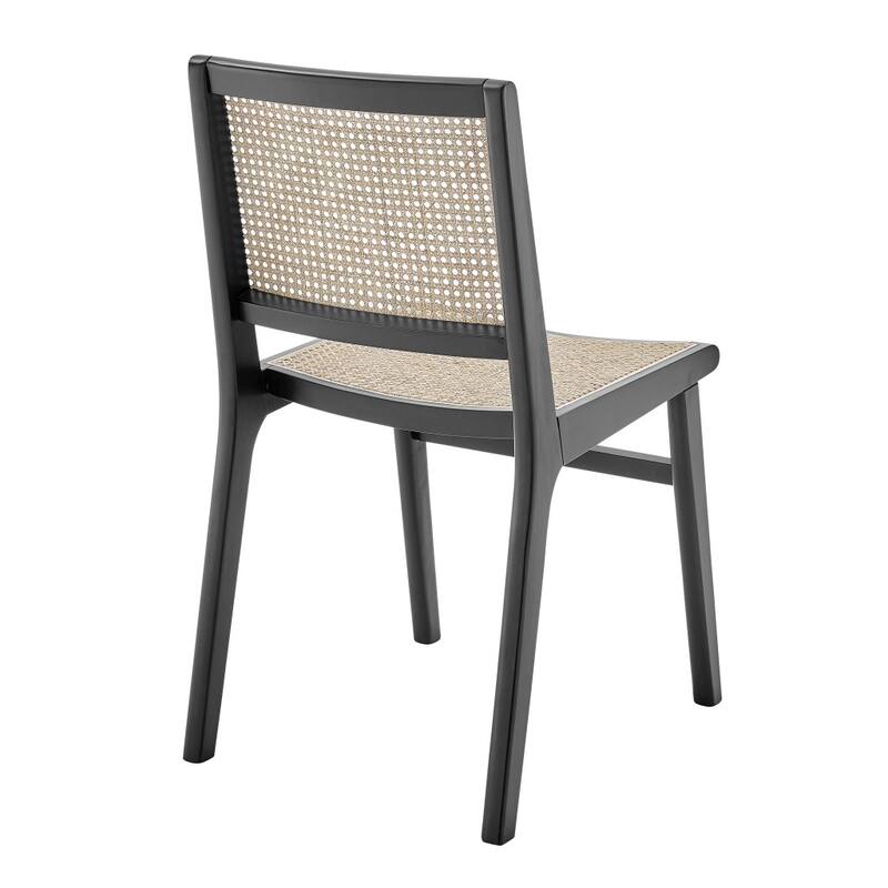 HomeRoots Natural and Black Solid Wood and Cane Partially Open Back Dining Side Chair - 18.00 in. x 35.00 in. x 23.50 in.