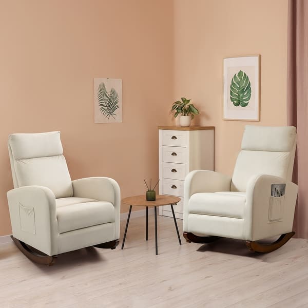 slide 2 of 25, AVAWING Mid Century Nursery Rocking Chair Upholstered Velvet High Back Armchair Set of 2 Beige