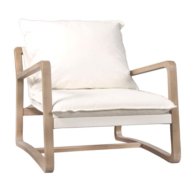 Axel Modern Cotton Upholstered Lounge Occasional Chair, Natural Oak and Cream - White