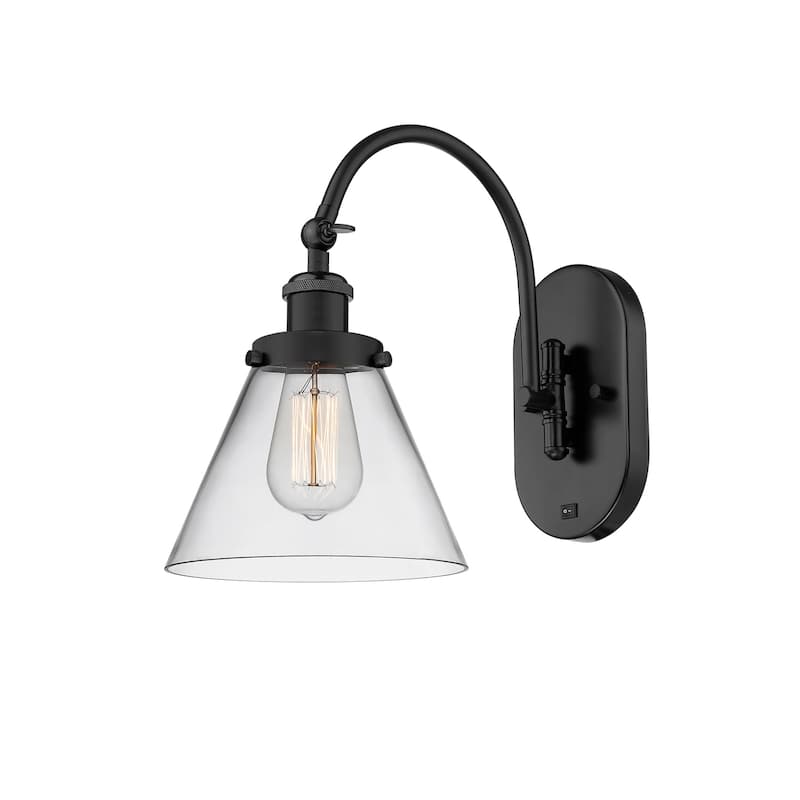 Innovations Lighting 918-1W-13-8 Cone Sconce Cone 13" Tall Wall Sconce - Matte Black / Clear