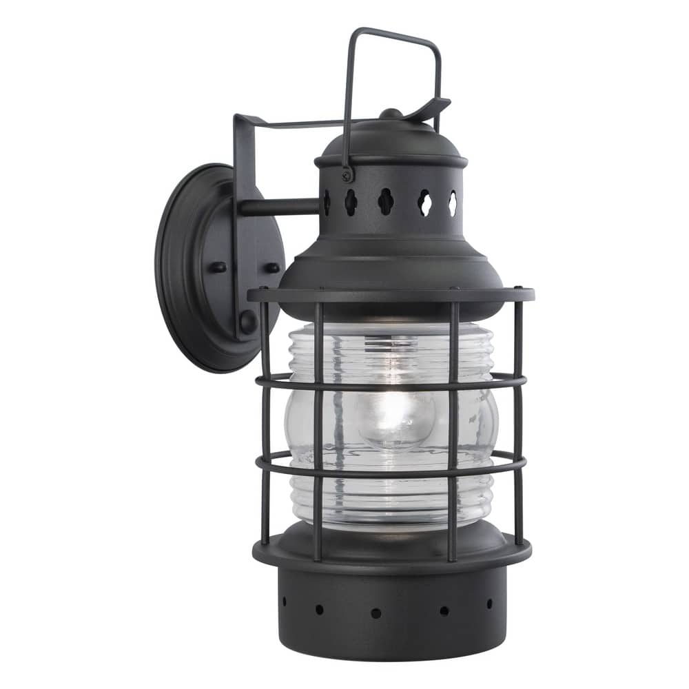 VAXCEL Hyannis 18 in. H 1-Light Black Coastal Outdoor Wall Sconce, Durable Steel, Clear Ribbed Glass Shade, LED Compatible