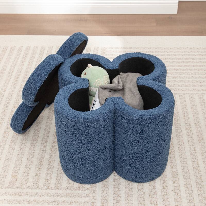 SEYNAR Modern Glam Teddy Velvet Flower Shape Storage Ottoman