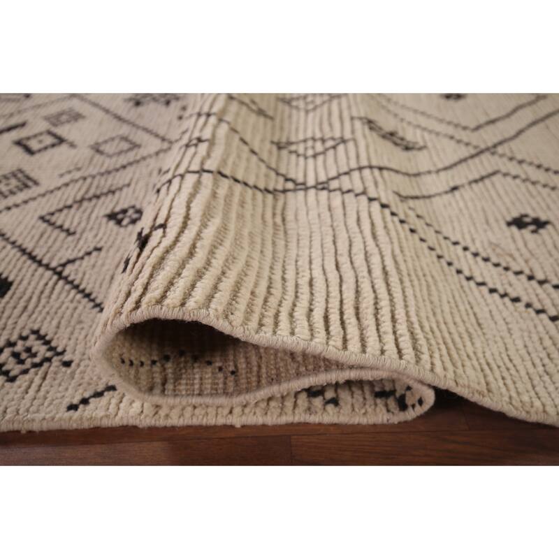 All-Over Trellis Moroccan Ivory Area Rug Handmade Wool Carpet - 6'0"x 9'11"