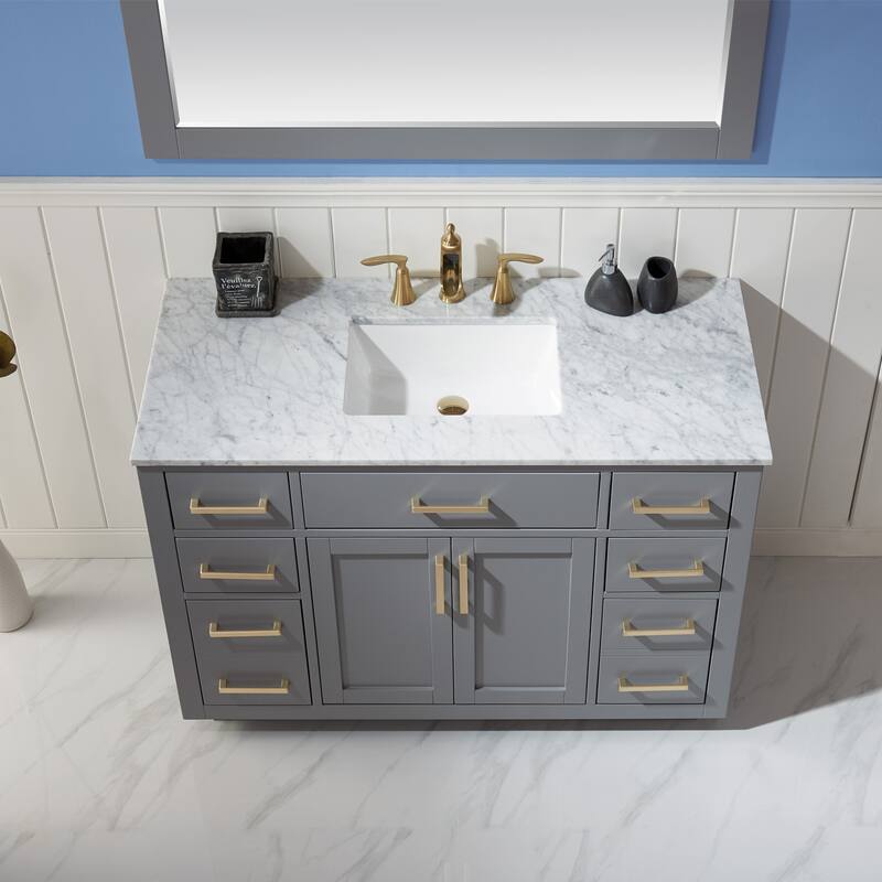 Altair Ivy Single Bathroom Vanity Set and Carrara White Countertop with Mirror
