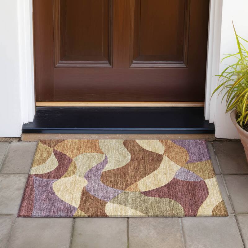 Machine Washable Indoor/Outdoor Modern Century Chantille Rug - Paprika - 1'8" x 2'6"