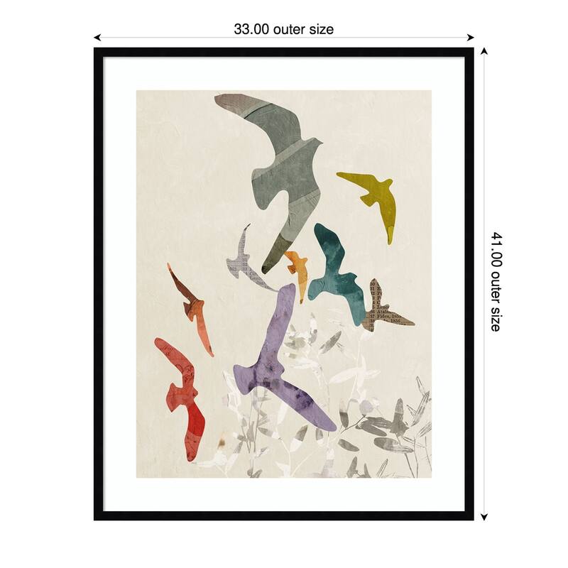 Flocking No.1 by Victoria Barnes Wood Framed Wall Art Print - 33 x 41 in - Black