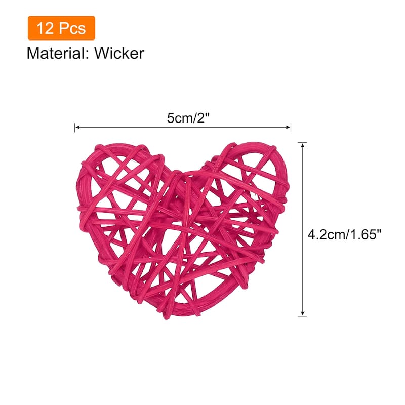 12Pcs Heart Rattan Ball Vase Filler Home Decoration 2 in - Rose