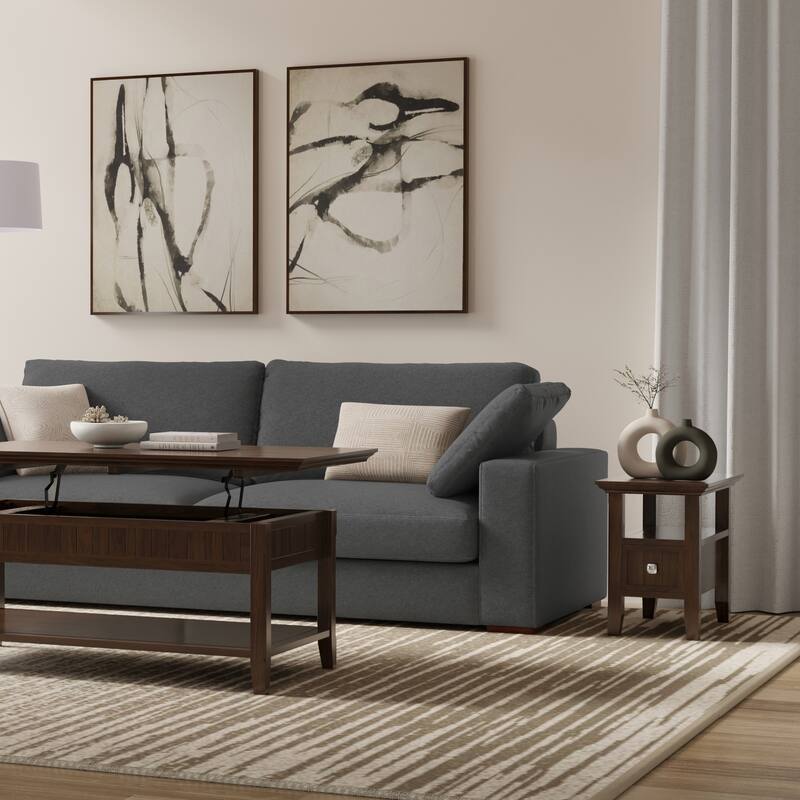 WYNDENHALL Normandy 14 inch Wide Solid Wood Transitional Narrow Side Table with Drawer - 24" D x 14" W x 20" H - Brunette Brown