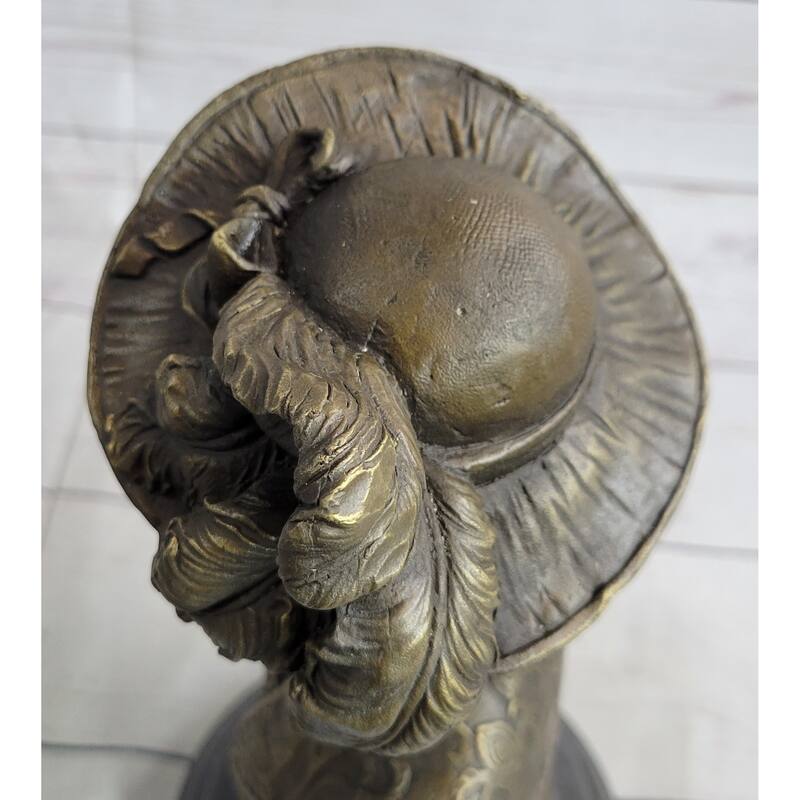 Victorian Era Woman In Feathered Hat Bronze Bust Statue Sculpture 11 Inches X 5 Inches