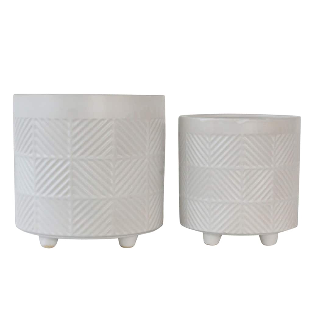 Ceramic Textured Footed Planters Set of 2 - 6" - 8"