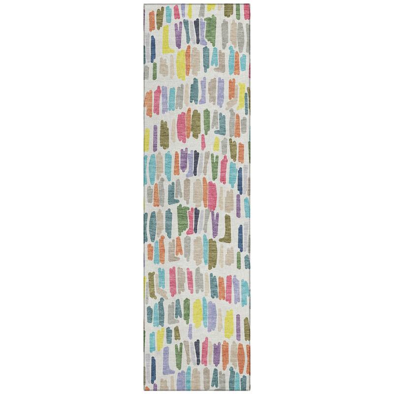 Machine Washable Indoor/ Outdoor Modern Mosaic Chantille Rug