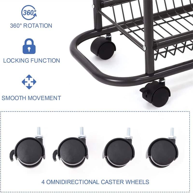 Laundry Sorter Cart Movable Bathroom Organizer - 27.7"D x 10.6"W x 29.5"H