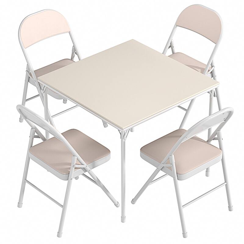 VECELO 5-Piece 1 Table + 4 Folding Chairs Card Game Set 33.8” Square PU Leather Multi-Purpose Table for Indoor Outdoor Use
