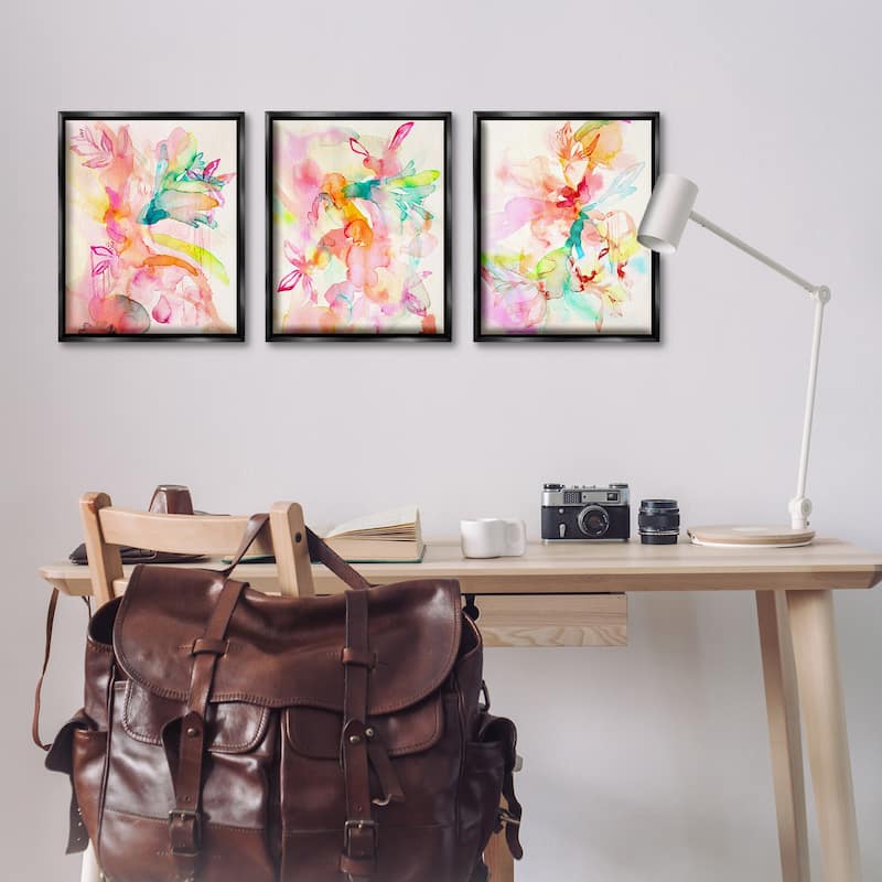 Stupell Abstract Florals & Paint Drip Framed Floater Canvas Wall Art Design By Gemma Bardot (Set of 3)