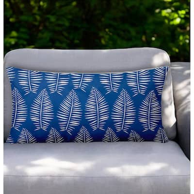 HomeRoots 12" X 24" Blue and White Tropical Indoor Outdoor Throw Pillow Cover - 24' X '12' X '0.5