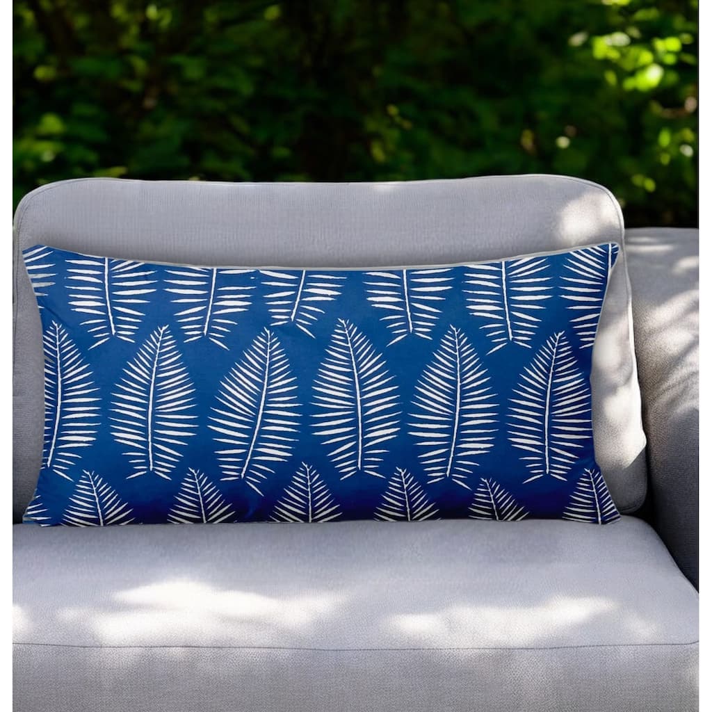 HomeRoots 12" X 24" Blue and White Tropical Indoor Outdoor Throw Pillow Cover - 24' X '12' X '0.5