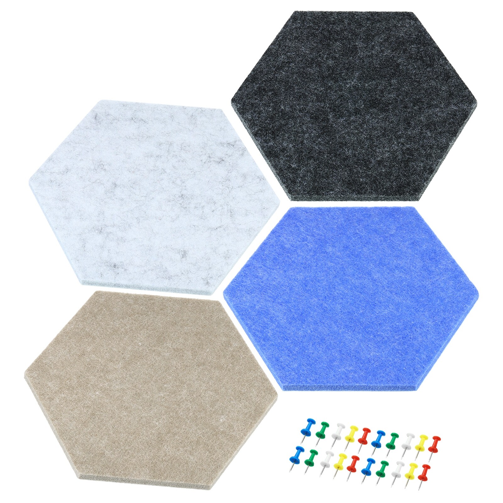 Hexagon Cork Board Tiles Self Adhesive, Pin Board Decoration, 4 Pack with 40 Push Pins, Brown