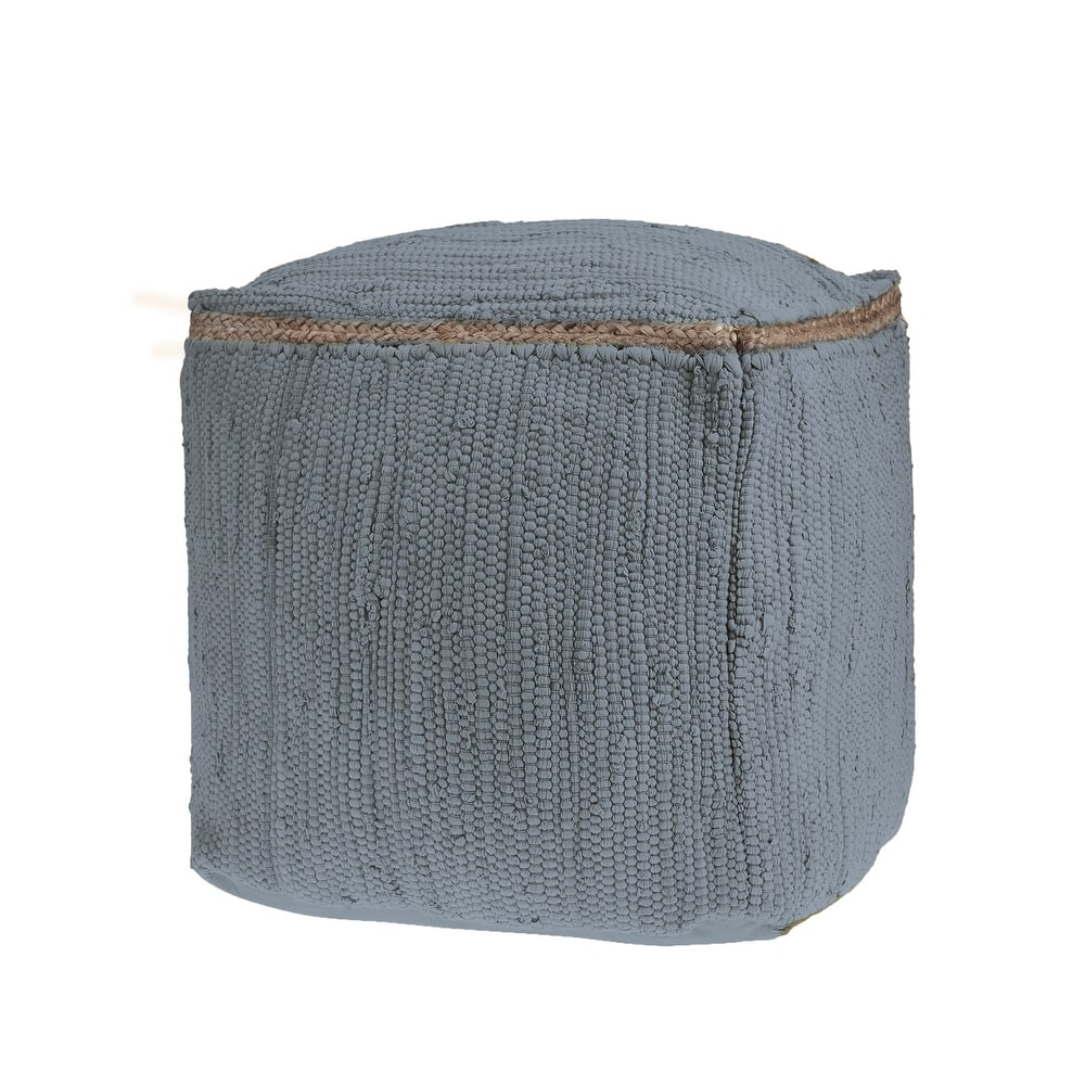 Sevita Birch Hand-Loomed Square Cotton and Jute Pouf