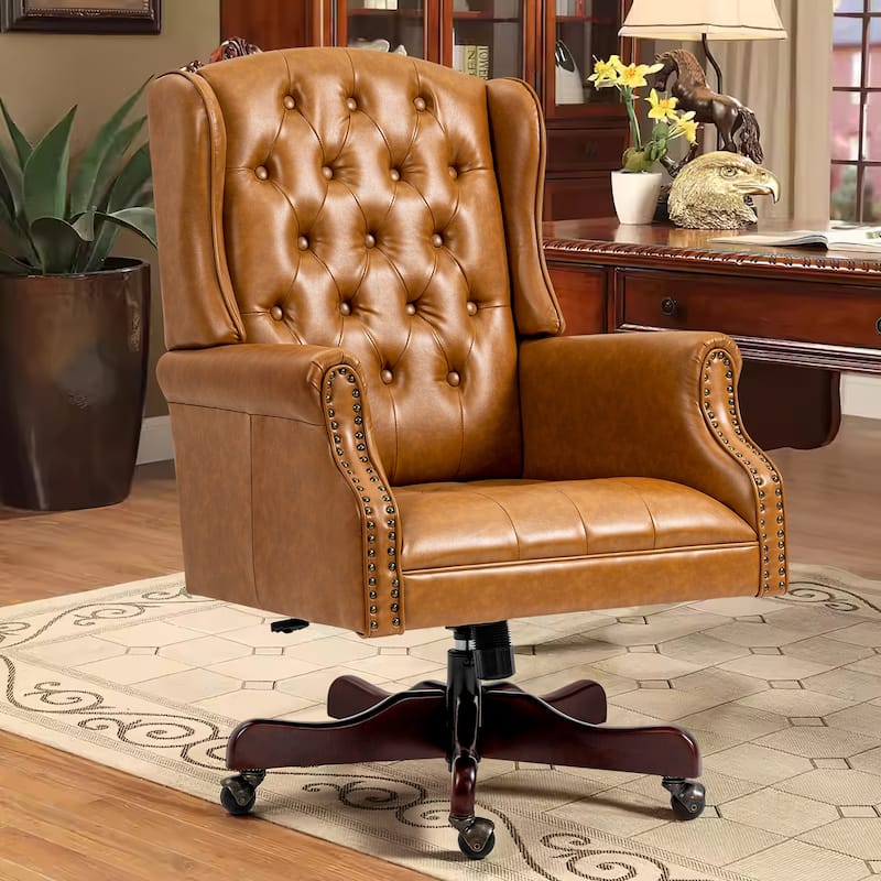 AVAWING Classic Executive Office Chair High Back Wingback Boss Chair - N/A - Brown 1