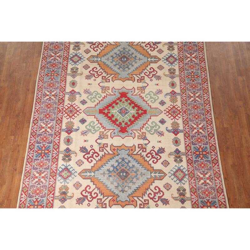 Kazak Living Room Area Rug Hand-Knotted Wool Carpet - 6'9" x 10'1"