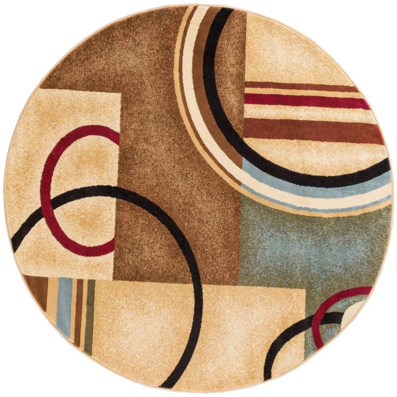 Well Woven Barclay Arcs & Shapes Modern Geometric Circles Area Rug - 5'3" Round - Ivory - Runner/Round