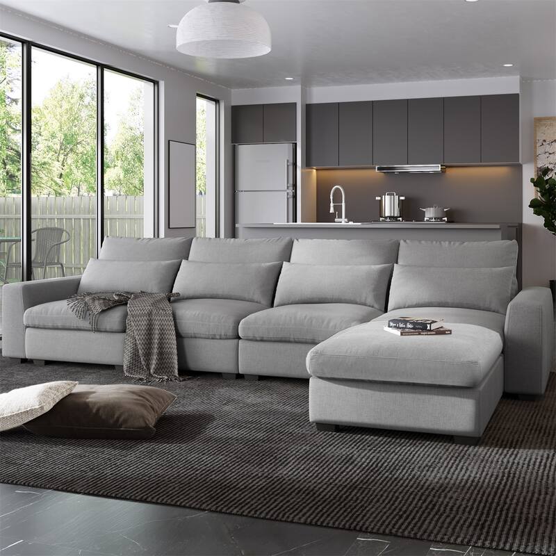 Merax Convertible Sofa Couch with Reversible Chaise - Light Grey
