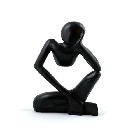12" Wooden Handmade Abstract Sculpture Statue Handcrafted "Thinking Man" Gift Home Decor Figurine Decoration Hand Carved Black