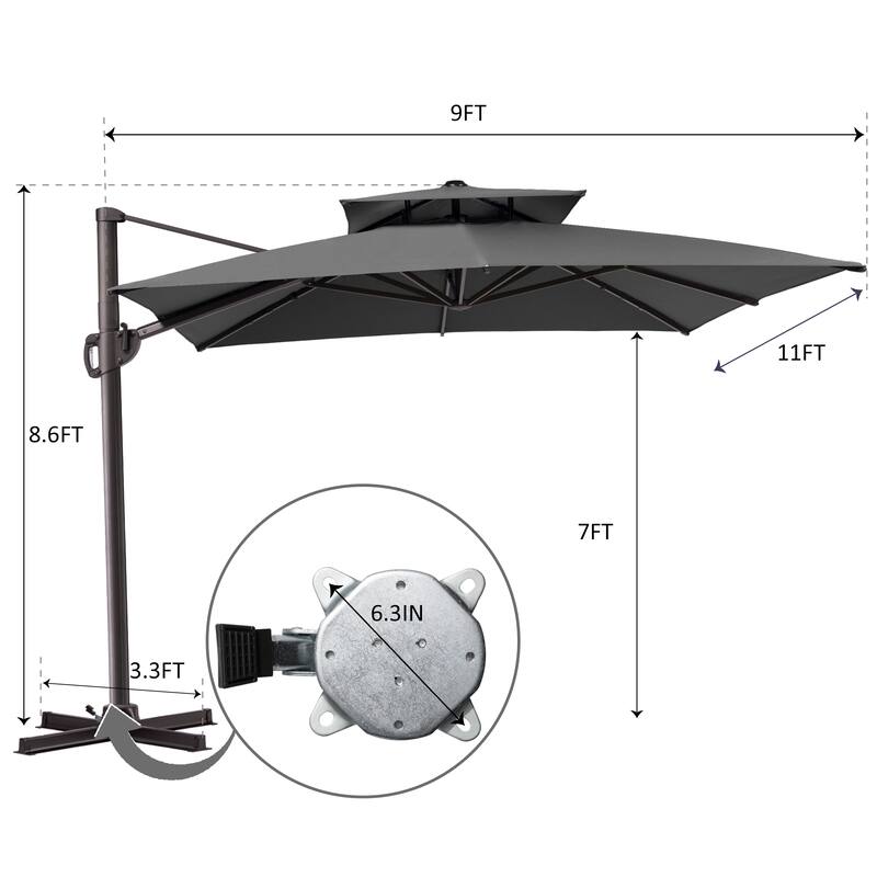 Outdoor 9x11FT Patio Umbrella Cantilever Offset with Dual Top