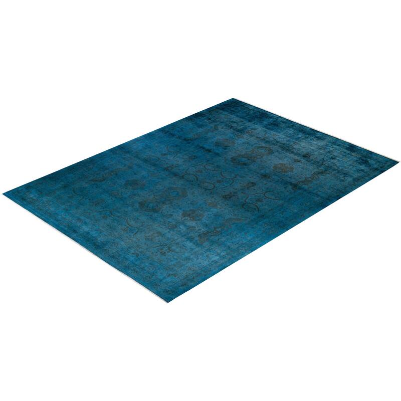 Overton Hand Knotted Wool Vintage Inspired Modern Contemporary Overdyed Blue Area Rug - 10' 2" x 13' 10"