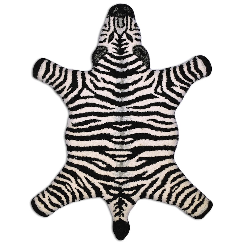 Fabstyles Animal Wool Printed Area Rag Rug Living Room, Hallway - Black Zebra - 4x6