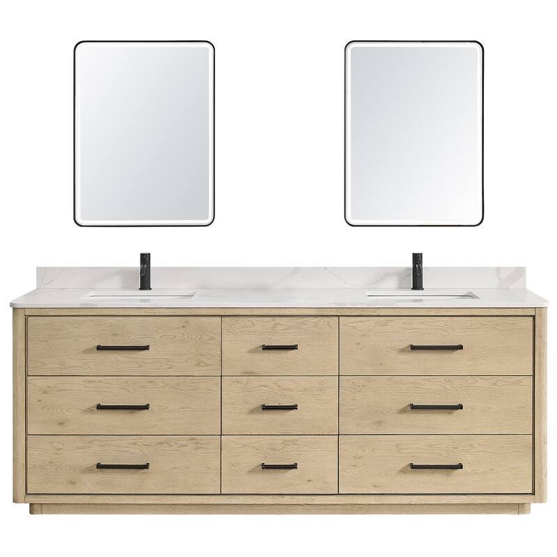 Miseno MV-706584 Porto 84" Free Standing Double Basin Vanity Set with - Aged Natural Oak / Fish Maw White