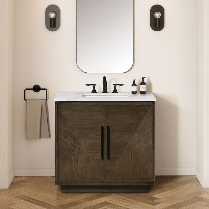 OVE Hale Aged Oak Bathroom Vanity with Engineered Marble Top
