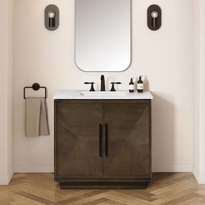 OVE Hale Aged Oak Bathroom Vanity with Engineered Marble Top