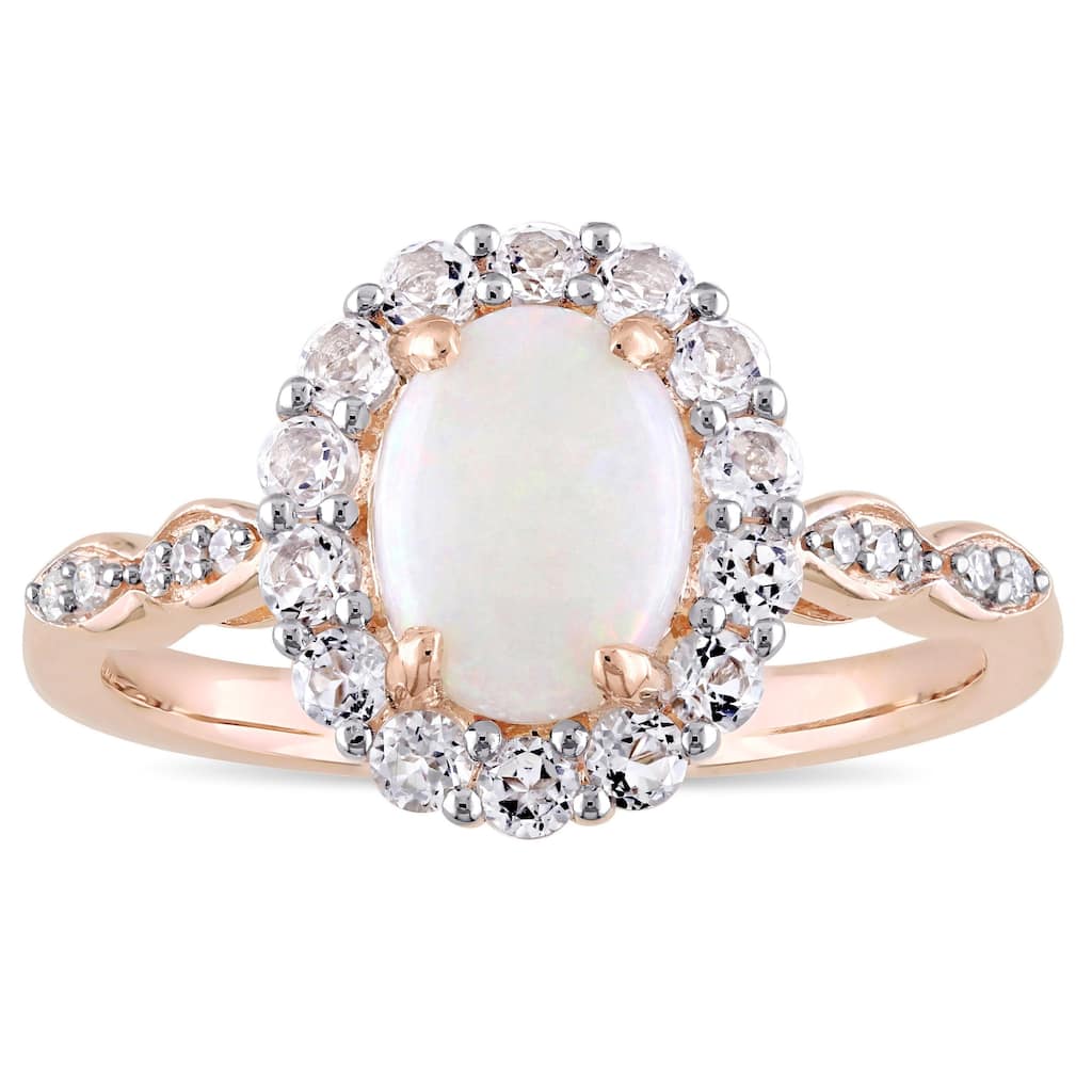 Miadora 14k Rose Gold Opal, White Topaz, and Diamond Accent Halo Engagement Ring
