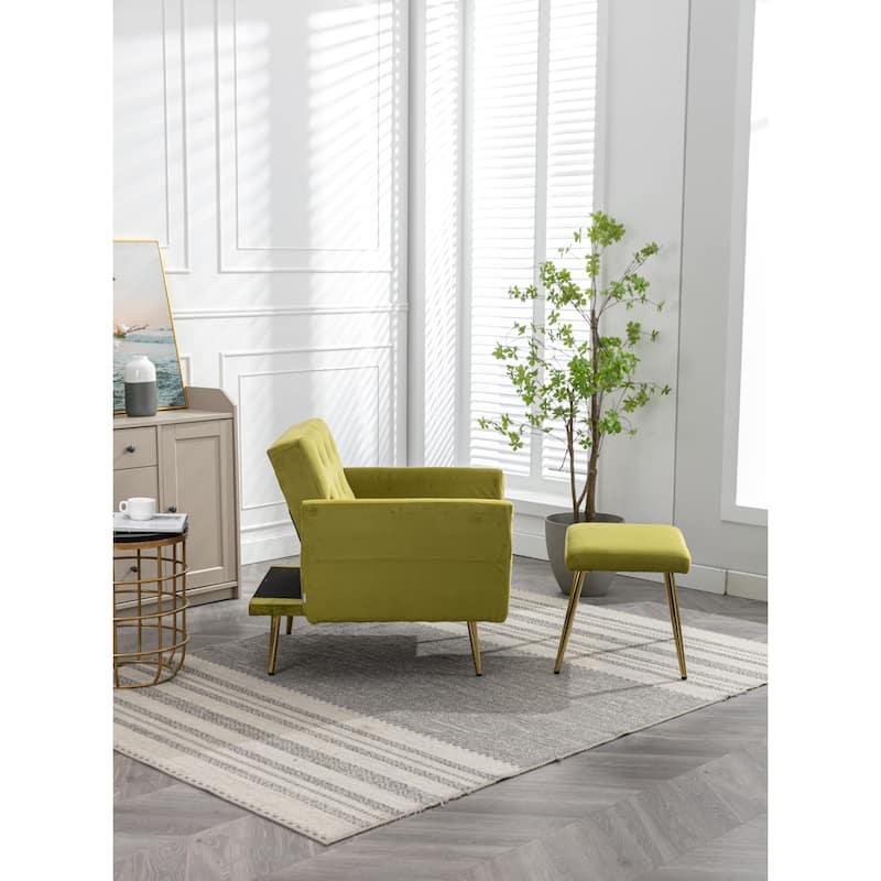 Bottom Tufted Accent Lounge Chair with Adjustable Arm and Back