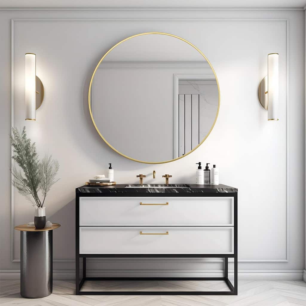 GDFStudio - Casa Luxury Modern Oversized Round Metal Bathroom Vanity Wall Mirror with Bold Visual Impact